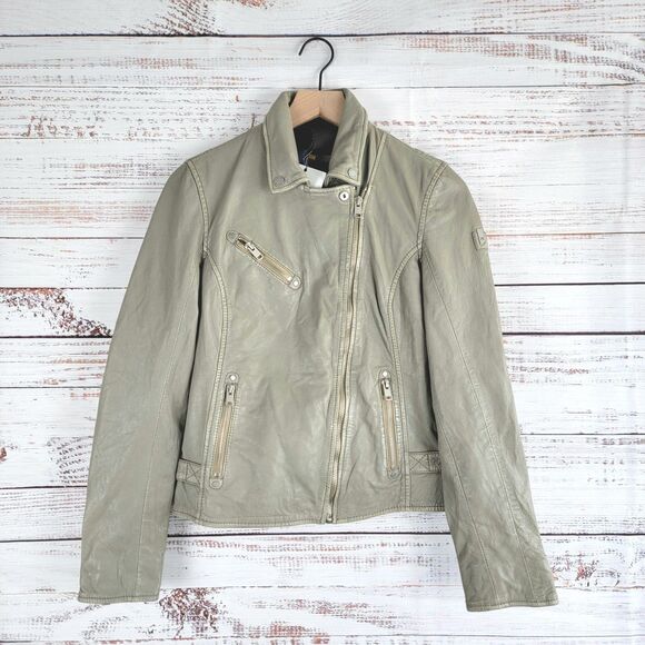 Mauritius Size 6 / S Jacket Sofia Lamb Leather Moto Jacket in Elephant Grey NWT